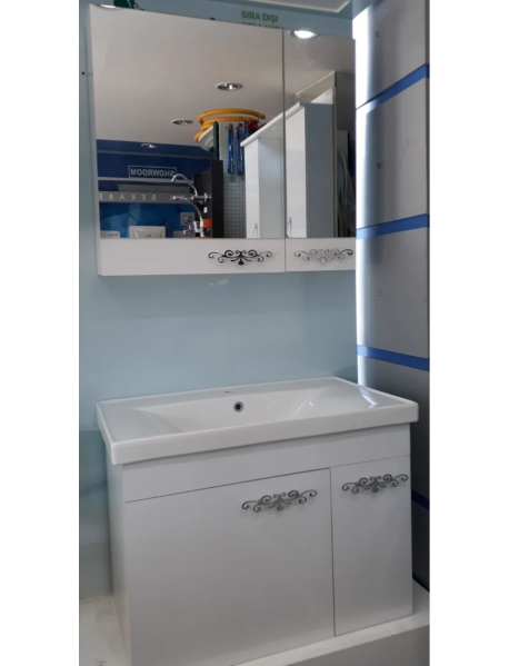 80 cm Tunç Beyaz Model Banyo Dolabı 