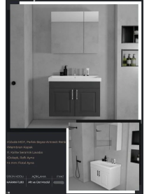 80cm Antrasit Membran Kapaklı Banyo Dolabı