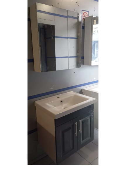80cm Antrasit Membran Kapaklı Banyo Dolabı